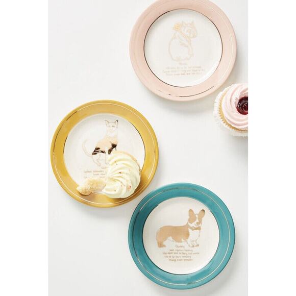 Set of 3 Anthropologie  Dog Biography Canapé Plates - Picture 1 of 4